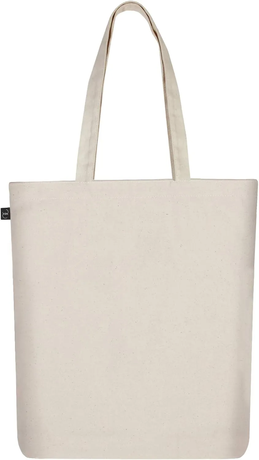 Ecoright Tote Bag for Women with Zipper, Small Tote Bag, Canvas Bag, Reusable Cotton Bag for Beach, Grocery, School & Work