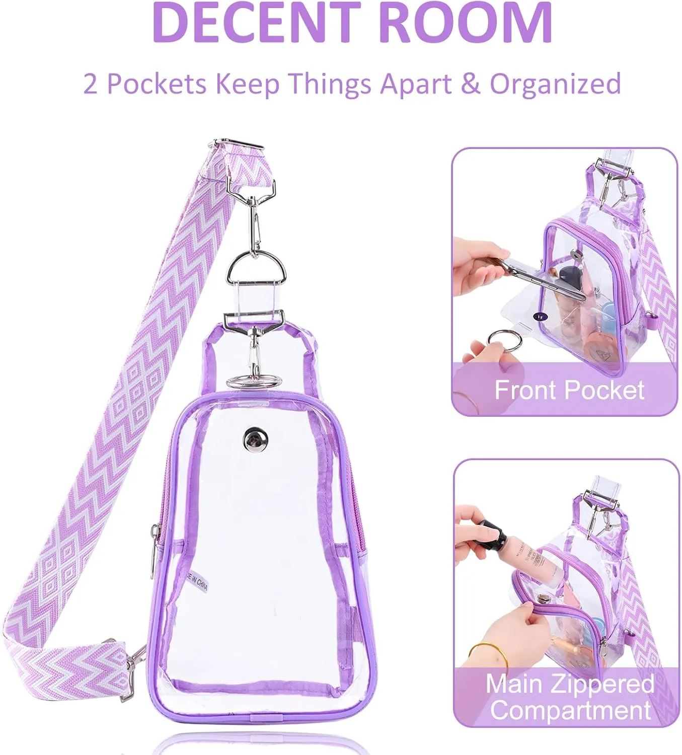 Edraco Clear Bag Stadium Approved, Clear Sling Bag with Embroidered Strap