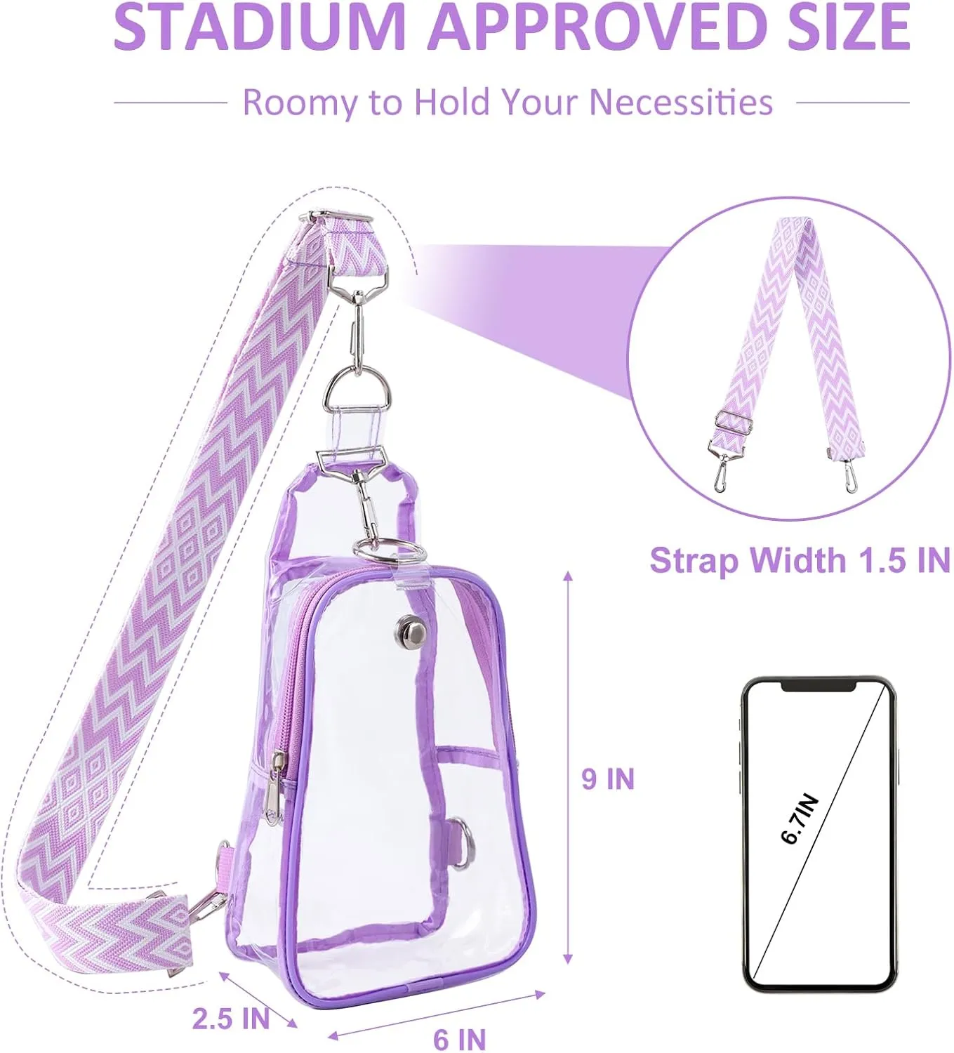 Edraco Clear Bag Stadium Approved, Clear Sling Bag with Embroidered Strap