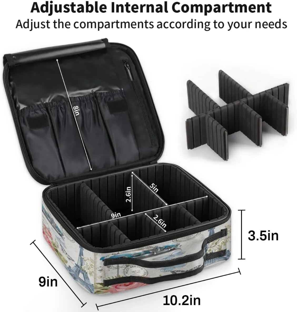 Eiffel Tower Cars Makeup Train Case Travel Makeup Bag Professional Cosmetic Organizer Portable Storage Box with Adjustable Dividers for Cosmetics Makeup Brushes Toiletry