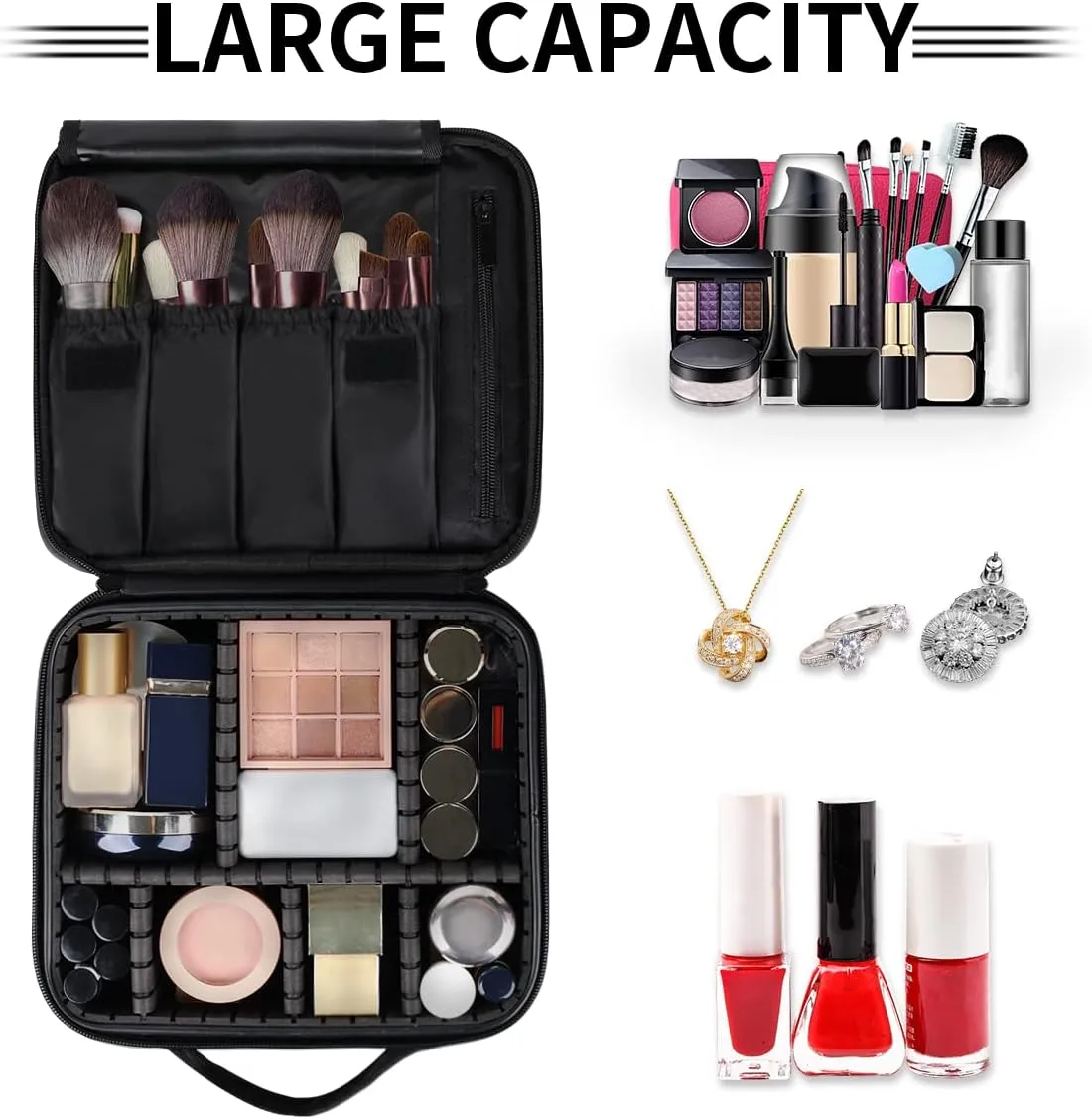 Eiffel Tower Cars Makeup Train Case Travel Makeup Bag Professional Cosmetic Organizer Portable Storage Box with Adjustable Dividers for Cosmetics Makeup Brushes Toiletry