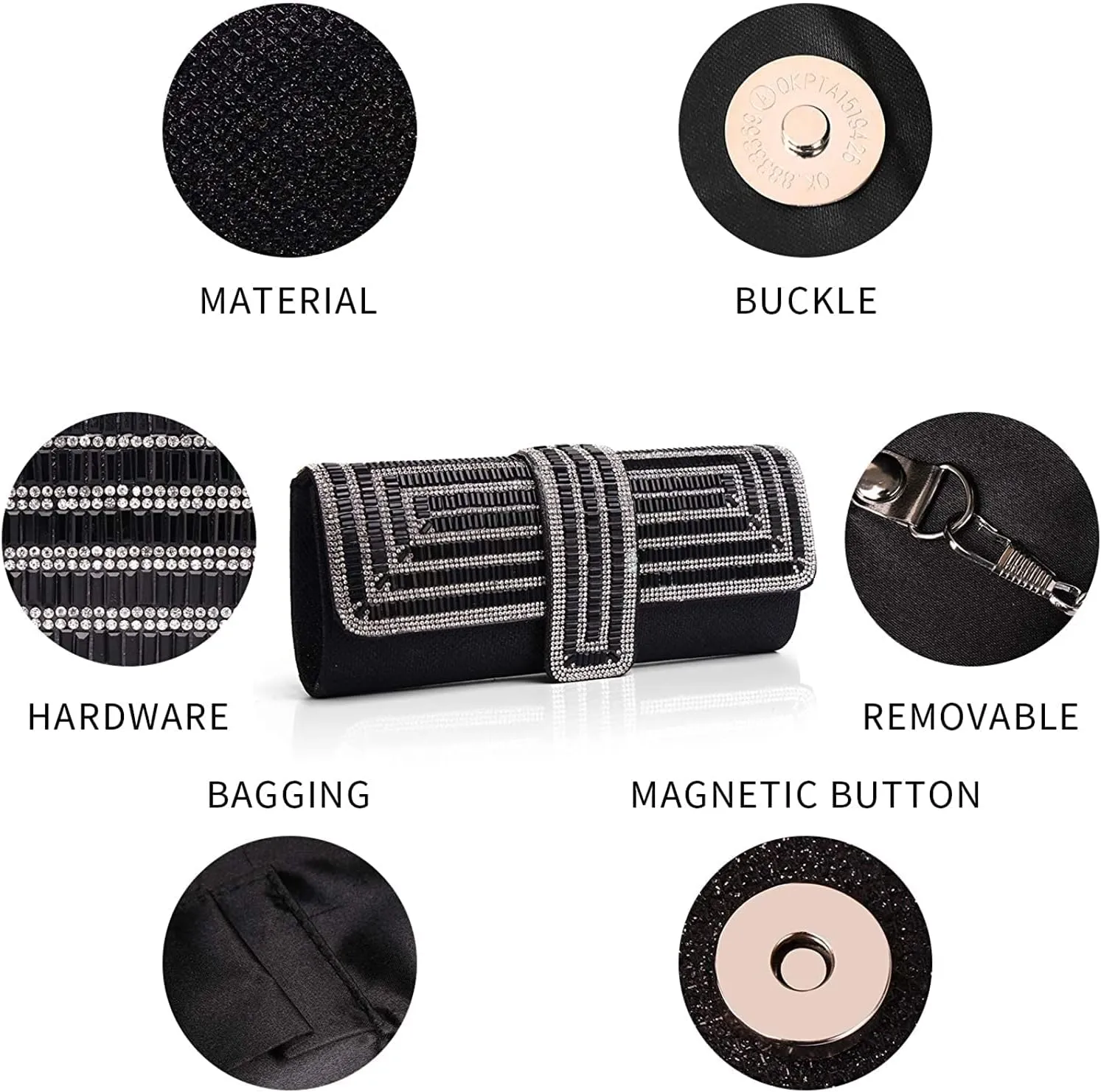 ELDA Women's Rhinestone Clutch Purses Evening Bags Sparkling Glitter Formal Party Purse Wedding Cocktail Prom Bags with Chain