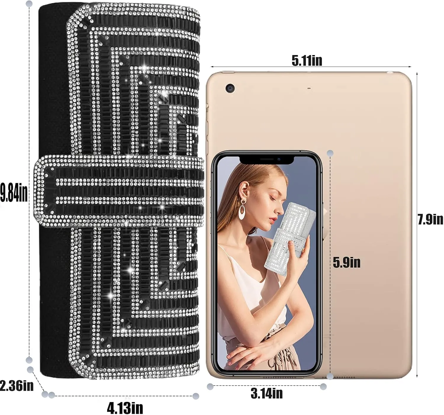 ELDA Women's Rhinestone Clutch Purses Evening Bags Sparkling Glitter Formal Party Purse Wedding Cocktail Prom Bags with Chain