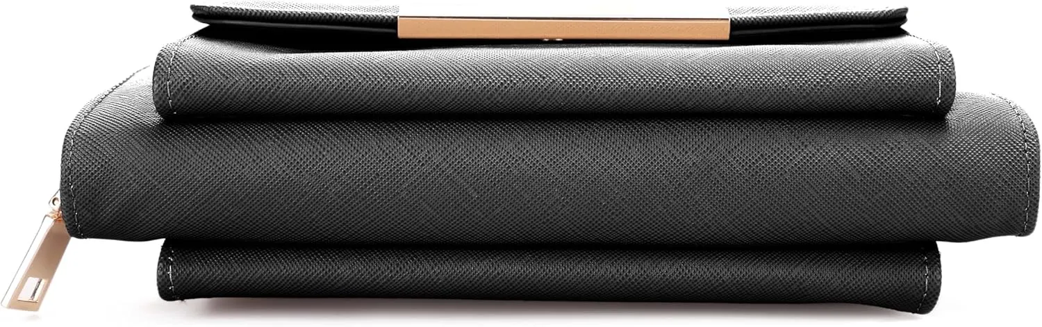 Elegant Crossbody Cell Phone Wallet on Chain Purse with Metal Bar and Top Handle Formal Evening Clutch