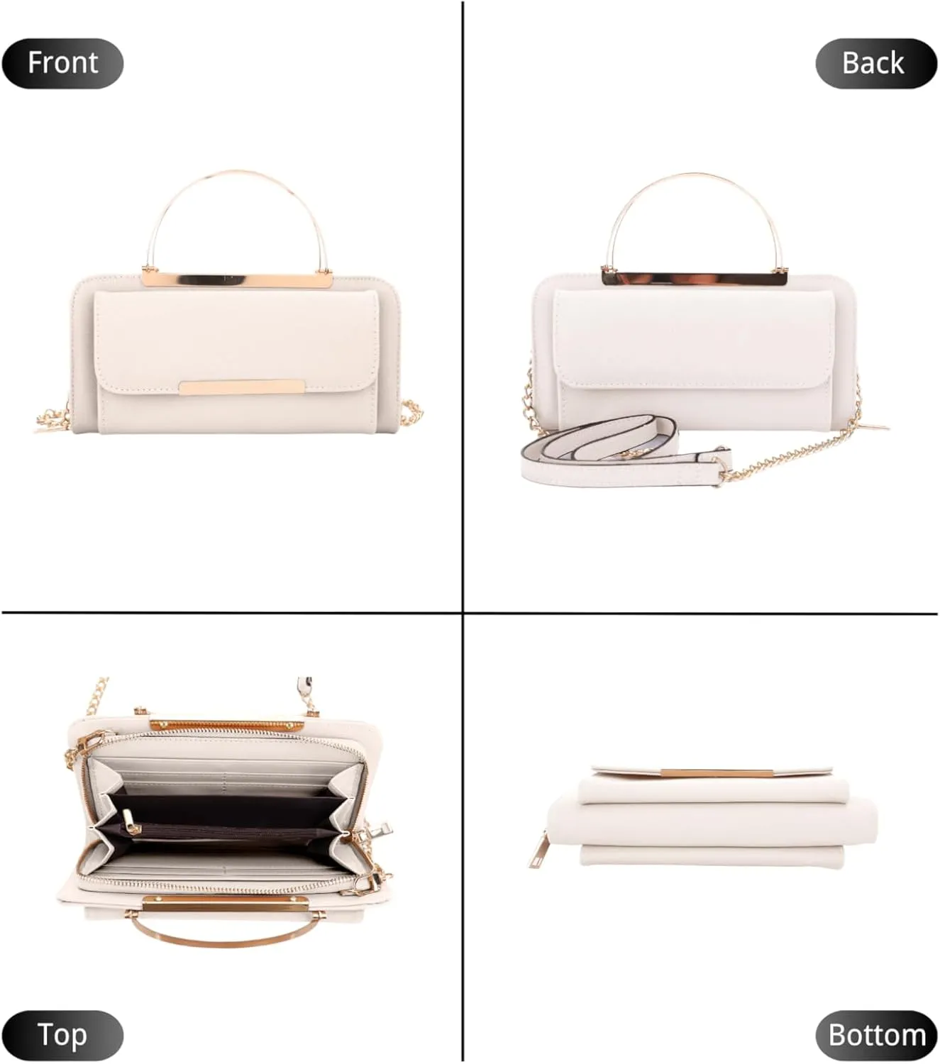 Elegant Crossbody Cell Phone Wallet on Chain Purse with Metal Bar and Top Handle Formal Evening Clutch