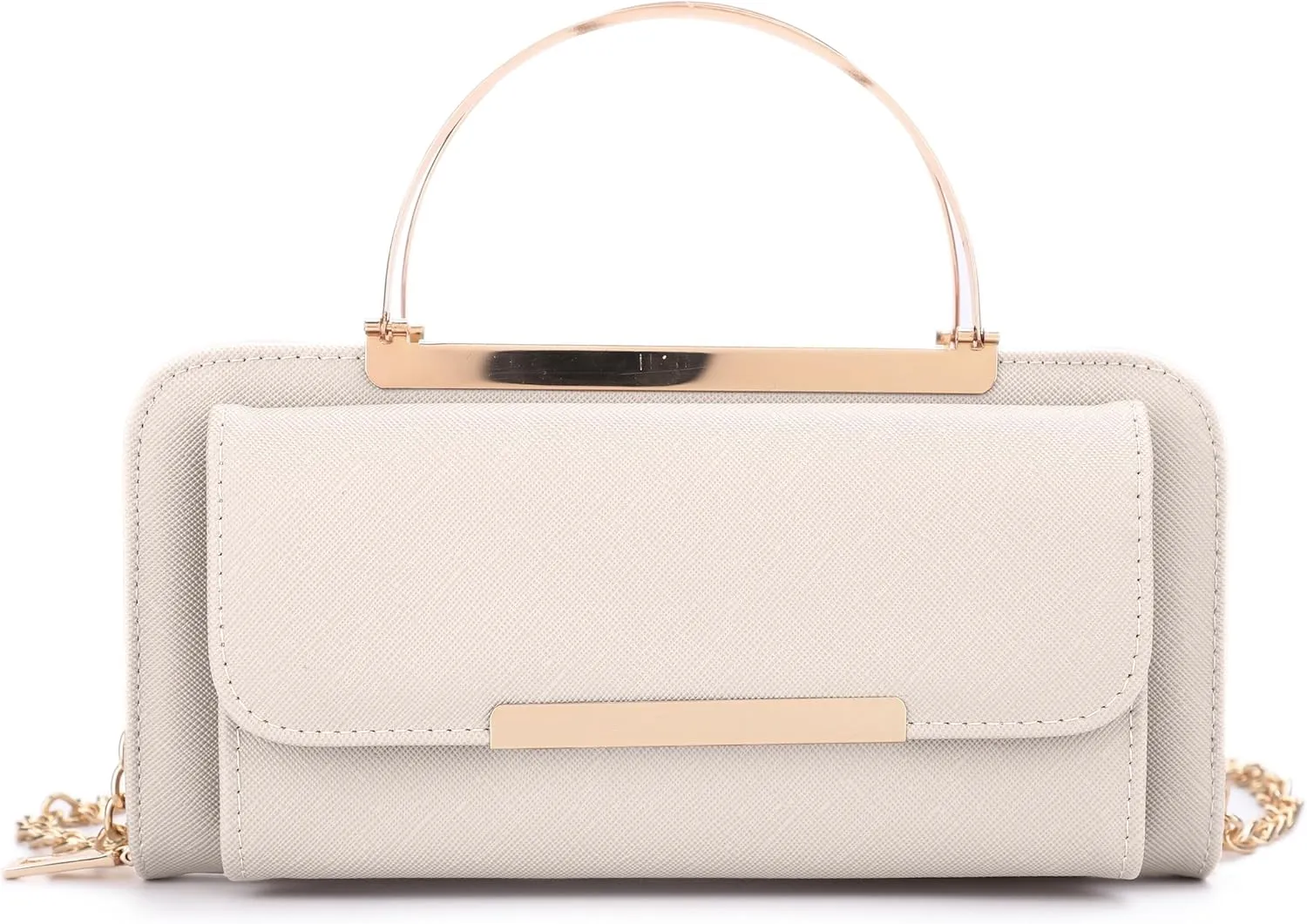 Elegant Crossbody Cell Phone Wallet on Chain Purse with Metal Bar and Top Handle Formal Evening Clutch