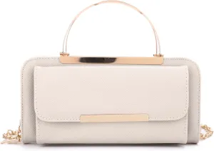 Elegant Crossbody Cell Phone Wallet on Chain Purse with Metal Bar and Top Handle Formal Evening Clutch