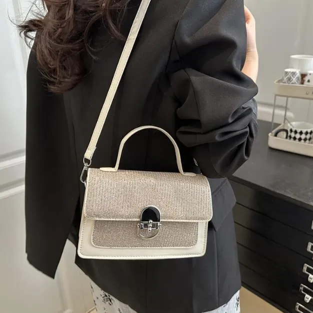Elegant Textured Crossbody Handbag with Metal Clasp, Top Handle, Available in 5 Colors