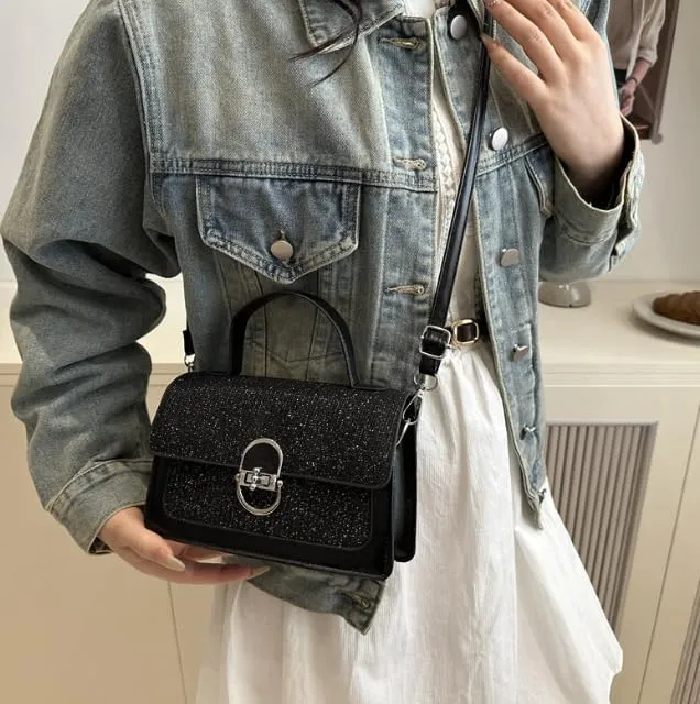Elegant Textured Crossbody Handbag with Metal Clasp, Top Handle, Available in 5 Colors