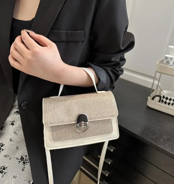 Elegant Textured Crossbody Handbag with Metal Clasp, Top Handle, Available in 5 Colors