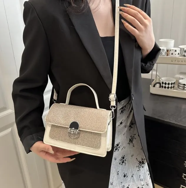 Elegant Textured Crossbody Handbag with Metal Clasp, Top Handle, Available in 5 Colors