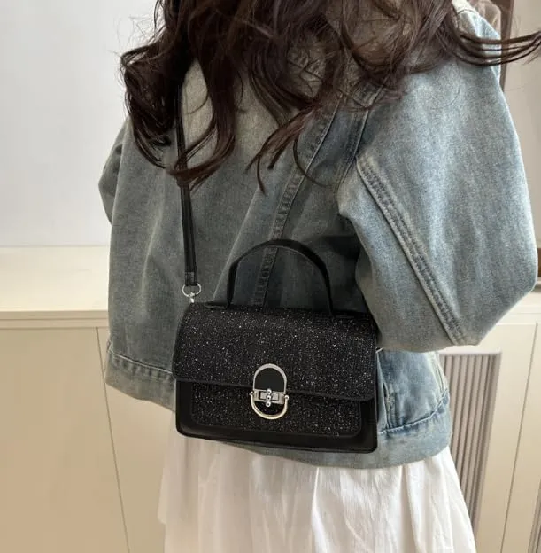 Elegant Textured Crossbody Handbag with Metal Clasp, Top Handle, Available in 5 Colors