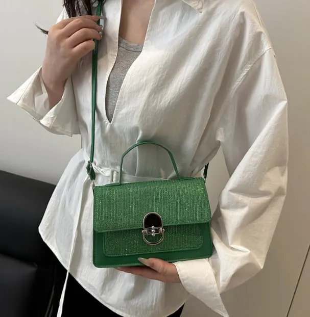 Elegant Textured Crossbody Handbag with Metal Clasp, Top Handle, Available in 5 Colors