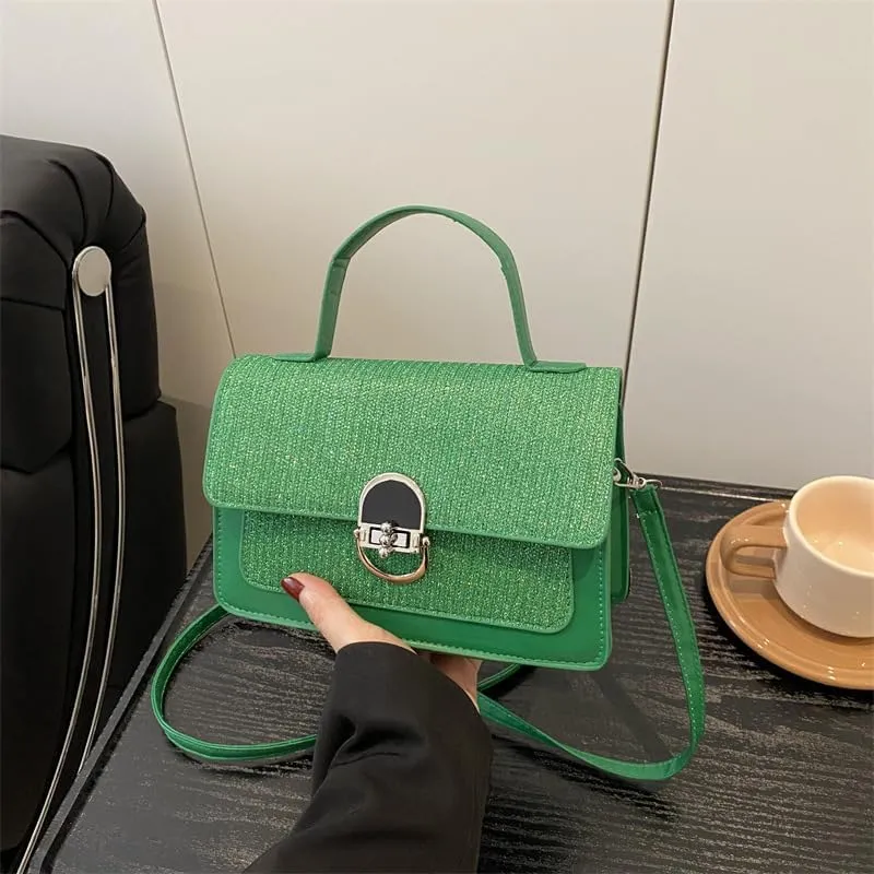 Elegant Textured Crossbody Handbag with Metal Clasp, Top Handle, Available in 5 Colors