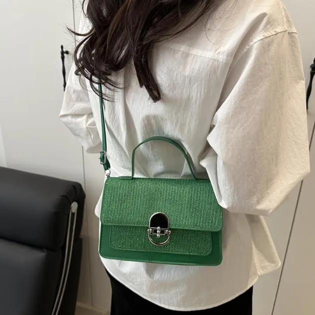 Elegant Textured Crossbody Handbag with Metal Clasp, Top Handle, Available in 5 Colors