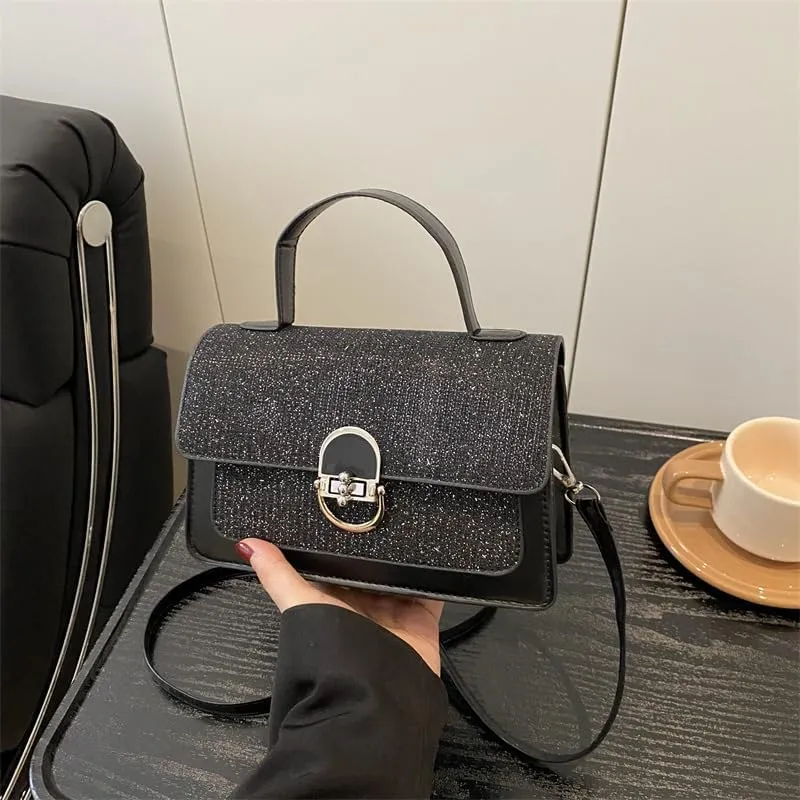 Elegant Textured Crossbody Handbag with Metal Clasp, Top Handle, Available in 5 Colors