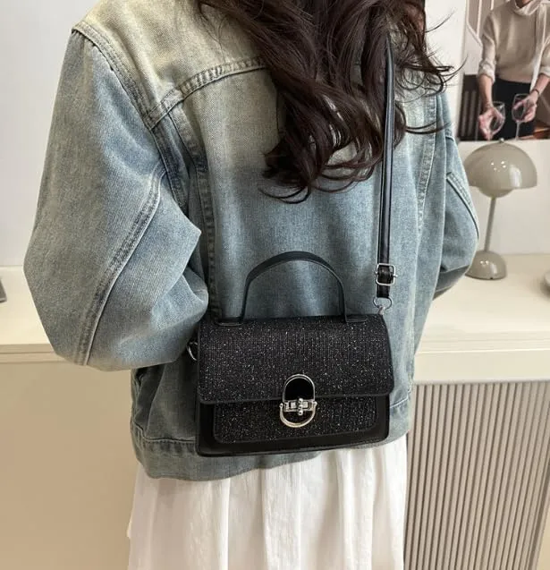 Elegant Textured Crossbody Handbag with Metal Clasp, Top Handle, Available in 5 Colors