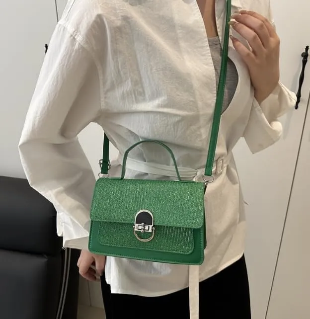Elegant Textured Crossbody Handbag with Metal Clasp, Top Handle, Available in 5 Colors