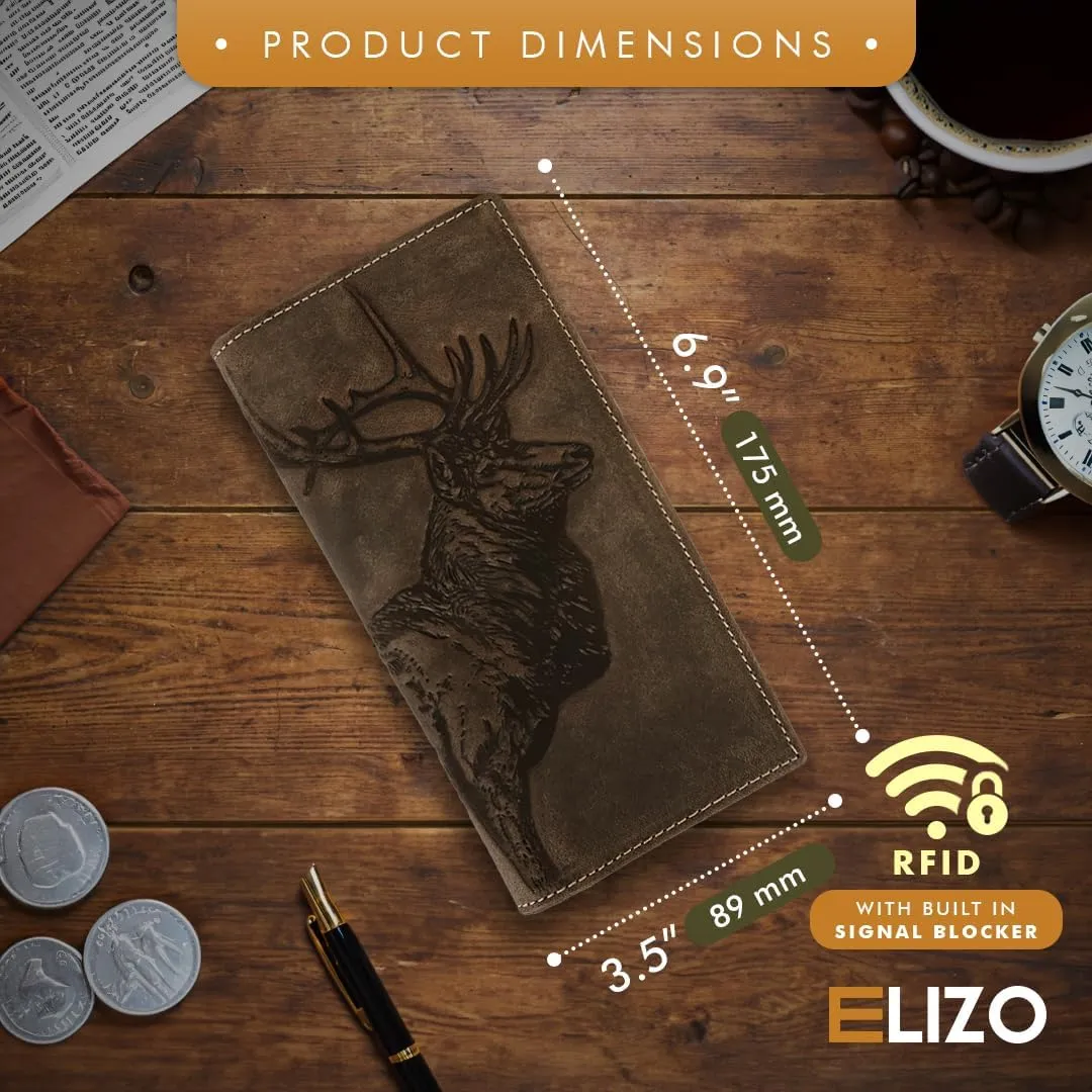 ELIZO Leather Long Wallet for Men Western Wallet Rodeo Mens Wallet Flat Bifold Wallets for Men Biker Billfold Wallet for Men Cowboy Wallet
