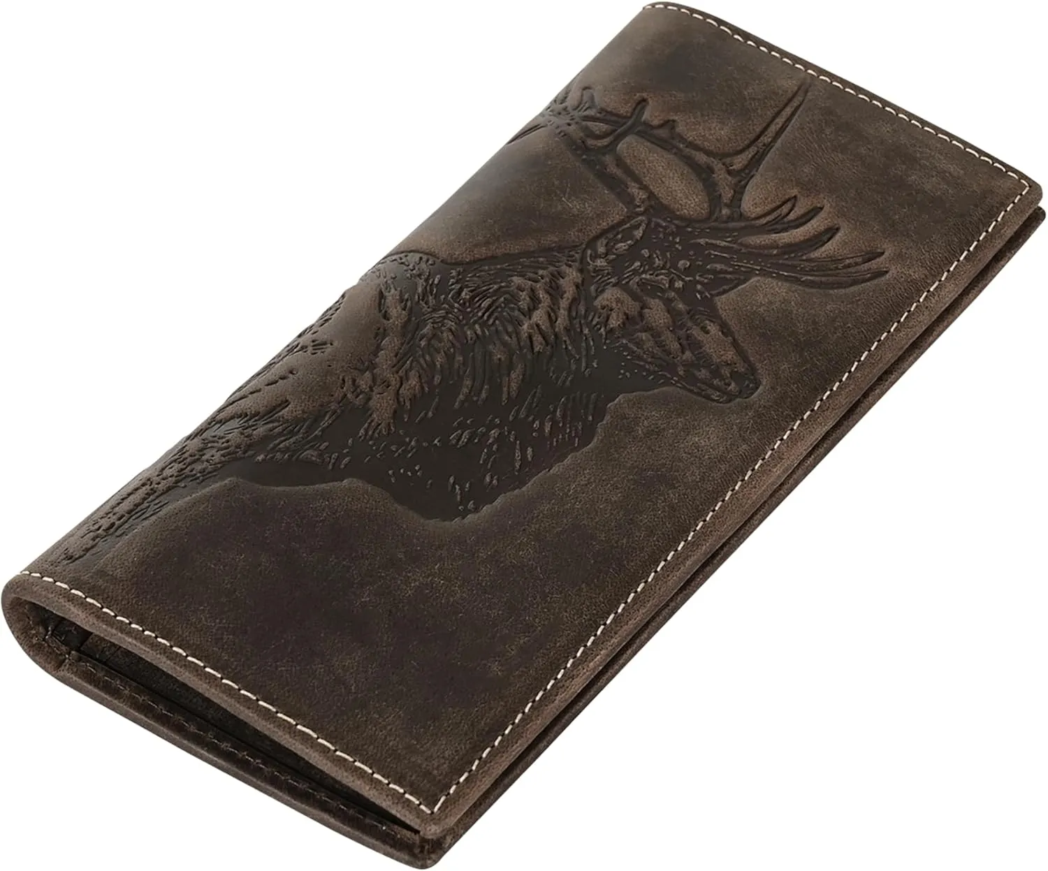 ELIZO Leather Long Wallet for Men Western Wallet Rodeo Mens Wallet Flat Bifold Wallets for Men Biker Billfold Wallet for Men Cowboy Wallet