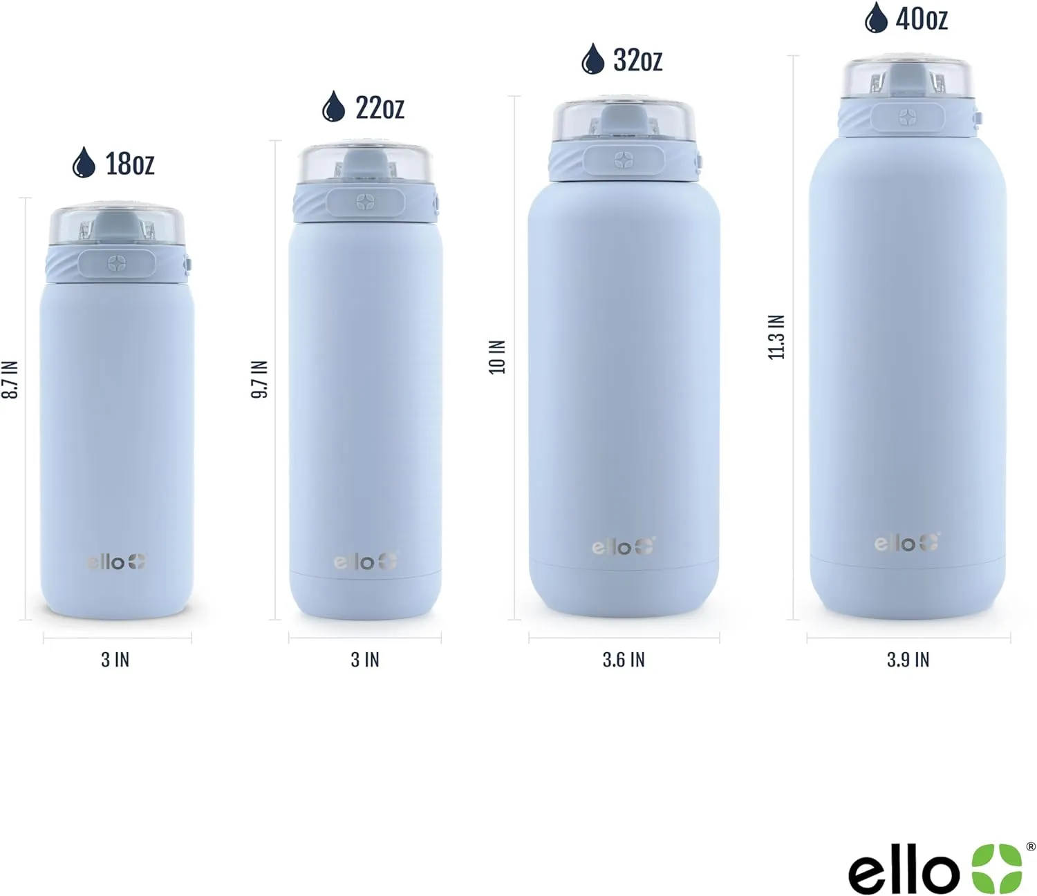 Ello Cooper 22oz Stainless Steel Water Bottle with Straw and Carry Handle, Double Walled and Vacuum Insulated Metal, Leak Proof Locking Lid with Soft Silicone Spout, Reusable, BPA Free, Halogen Blue