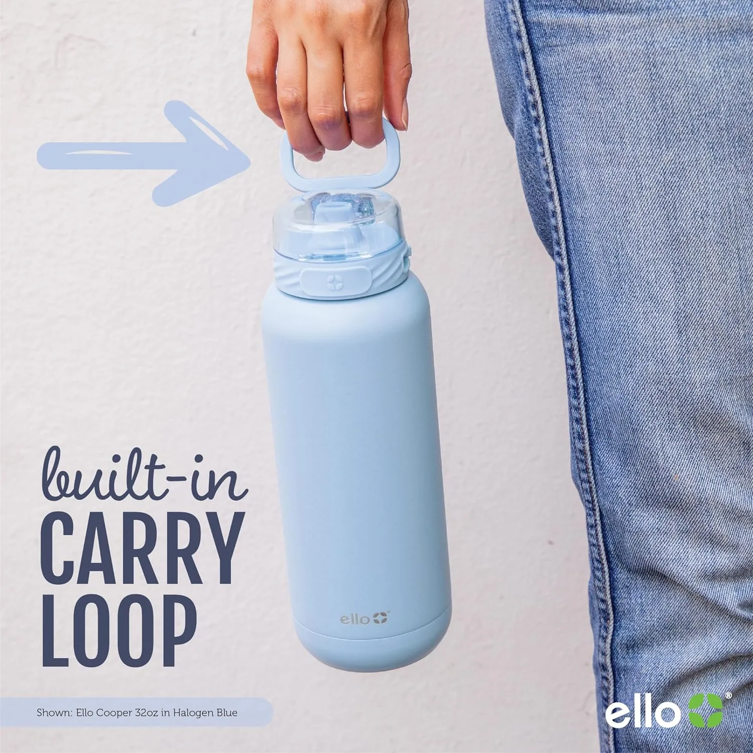 Ello Cooper 22oz Stainless Steel Water Bottle with Straw and Carry Handle, Double Walled and Vacuum Insulated Metal, Leak Proof Locking Lid with Soft Silicone Spout, Reusable, BPA Free, Lilac