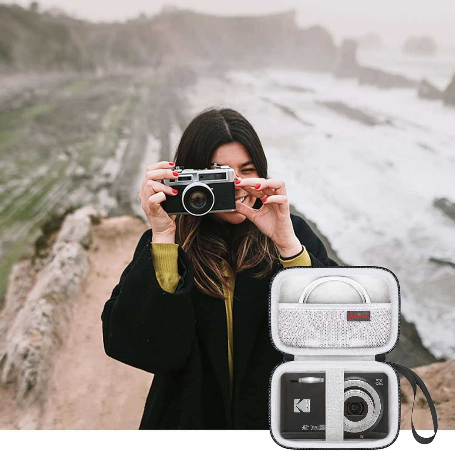 Elonbo Camera Carrying Case for KODAK PIXPRO FZ55 / FZ53 / FZ45 / FZ43 16MP Digital Camera, Vlogging Camera Storage Holder TTravel Bag, ​Mesh Bag Fits Batteries, Cable, Memory Card, Card Reader,Black