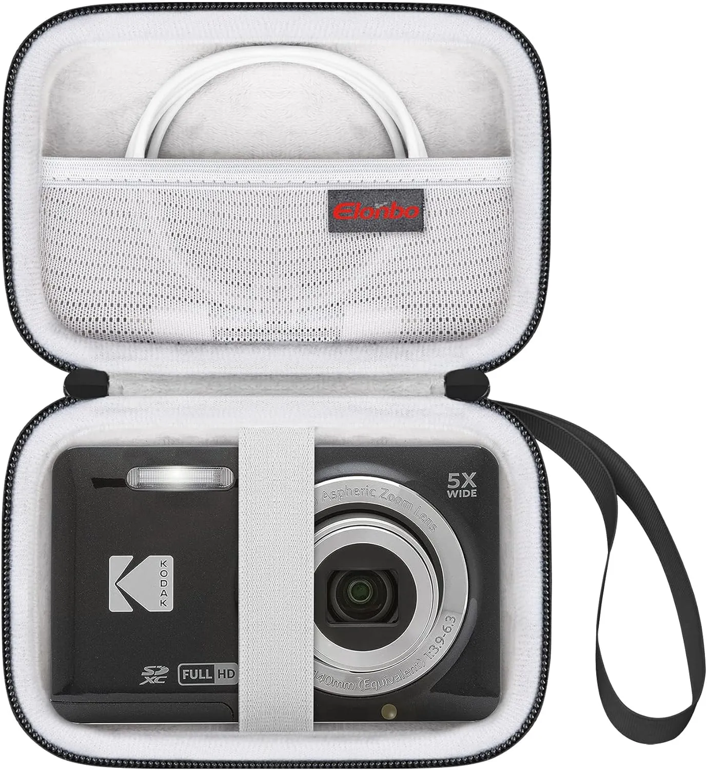Elonbo Camera Carrying Case for KODAK PIXPRO FZ55 / FZ53 / FZ45 / FZ43 16MP Digital Camera, Vlogging Camera Storage Holder TTravel Bag, ​Mesh Bag Fits Batteries, Cable, Memory Card, Card Reader,Black