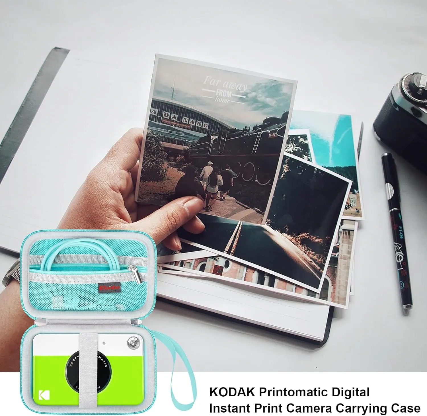 Elonbo Carrying Case for KODAK Printomatic Full-Color Instant Print Digital Camera, Portable Bluetooth Photo Printer Storage Holder Bag, ​Mesh Bag Fits Photo Paper SD Card USB Cable, Green