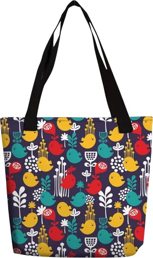 eloria Tote Bag Birds Designer Printed, Cotton Canvas Fabric Hand Bag