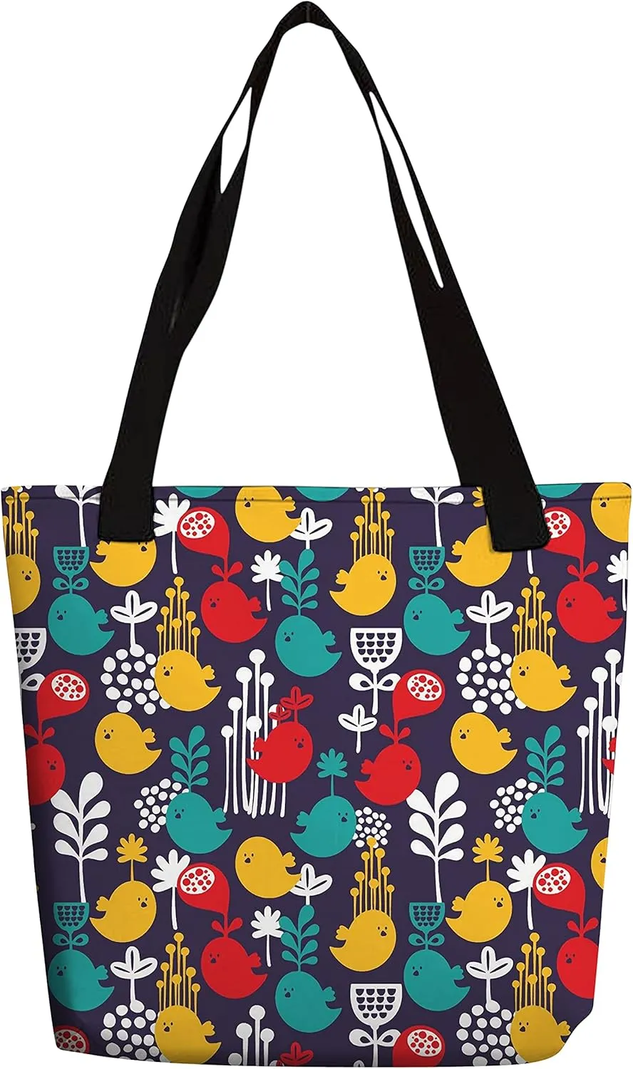 eloria Tote Bag Birds Designer Printed, Cotton Canvas Fabric Hand Bag