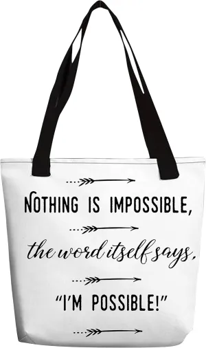 eloria Tote Bag Nothing Is Impossible. Quote Printed Bag Cotton Canvas Fabric Hand Bag