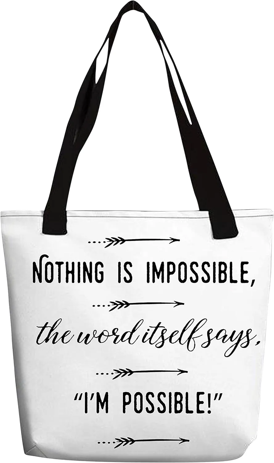 eloria Tote Bag Nothing Is Impossible. Quote Printed Bag Cotton Canvas Fabric Hand Bag