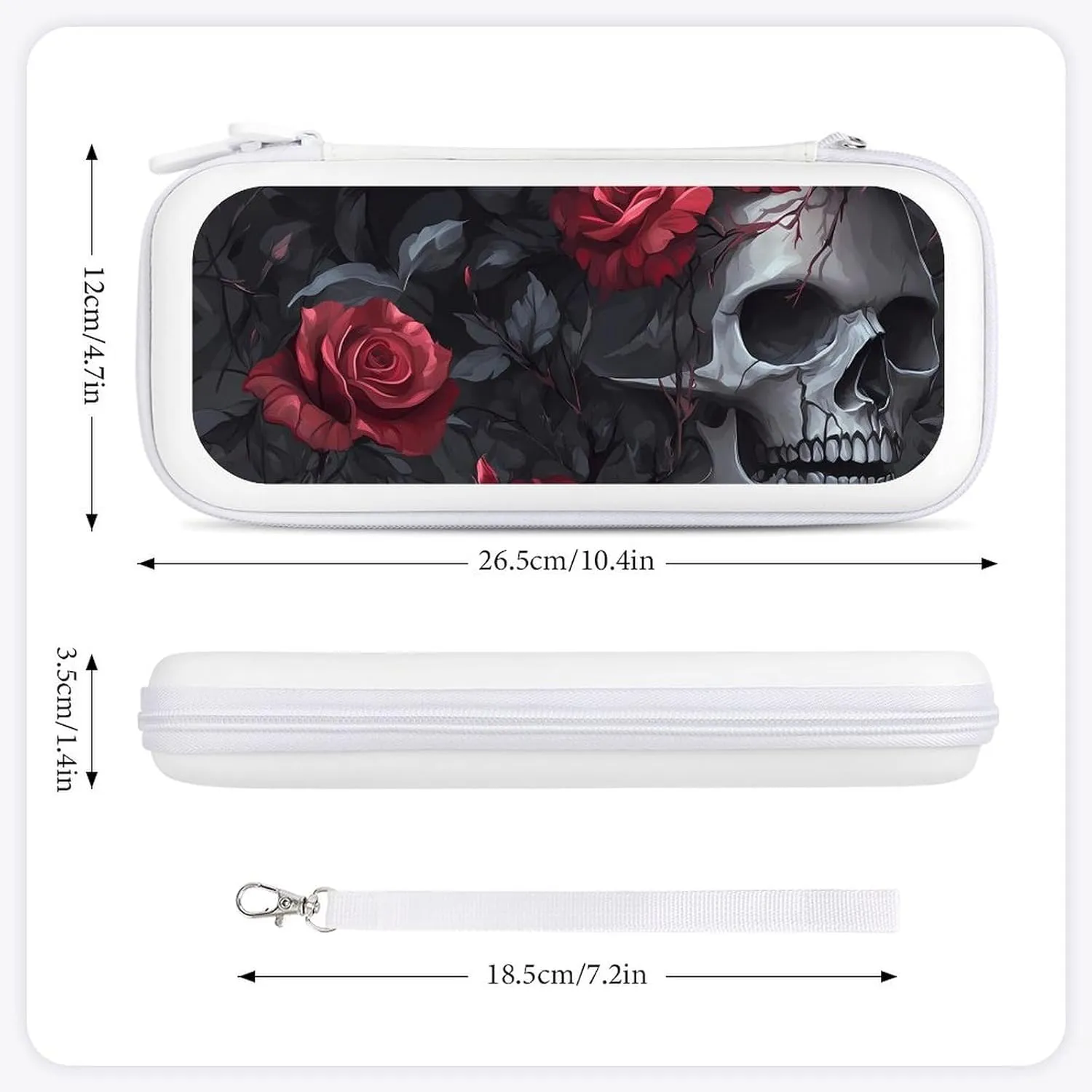 Ember Rose Death Skull Head Compatible with Switch Carrying Case Hard Travel Game Bag Pouch with 15 Games Accessories