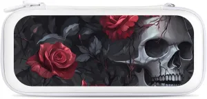 Ember Rose Death Skull Head Compatible with Switch Carrying Case Hard Travel Game Bag Pouch with 15 Games Accessories