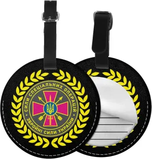Emblem of The Special Operations Forces of Ukraine Round Leather Luggage Tags for Travel Bags Backpacks Handbags,3.7in
