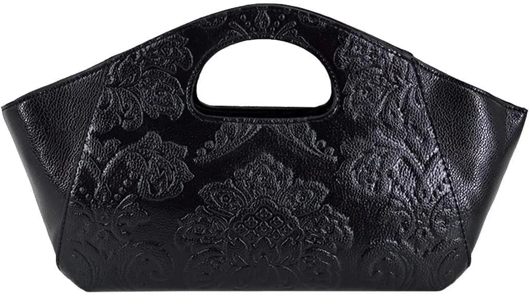 Embossing Floral Handbag Satchel Purse with Removable Strap Brown Womens Retro Shoulder Crossbody Tote