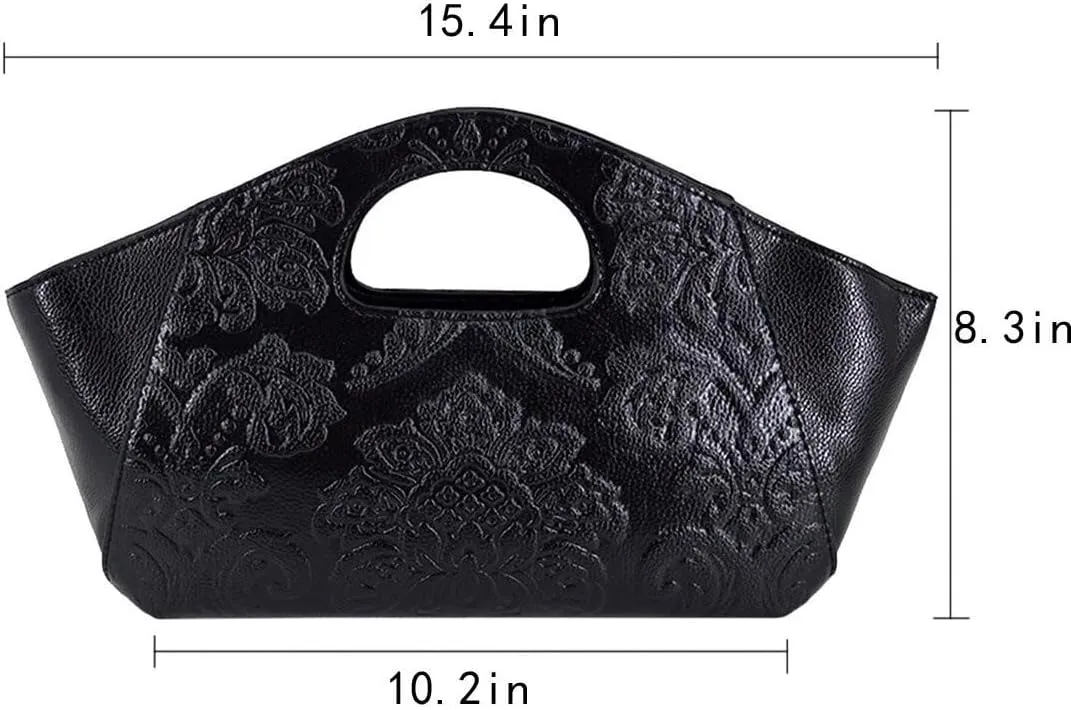 Embossing Floral Handbag Satchel Purse with Removable Strap Brown Womens Retro Shoulder Crossbody Tote