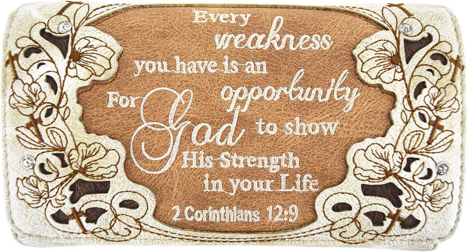 Embroidered Cross Scripture Bible Verse 2 Corinthians 12:9 Purse Studded Western Style Handbag Women Shoulder Bags Wallet Set
