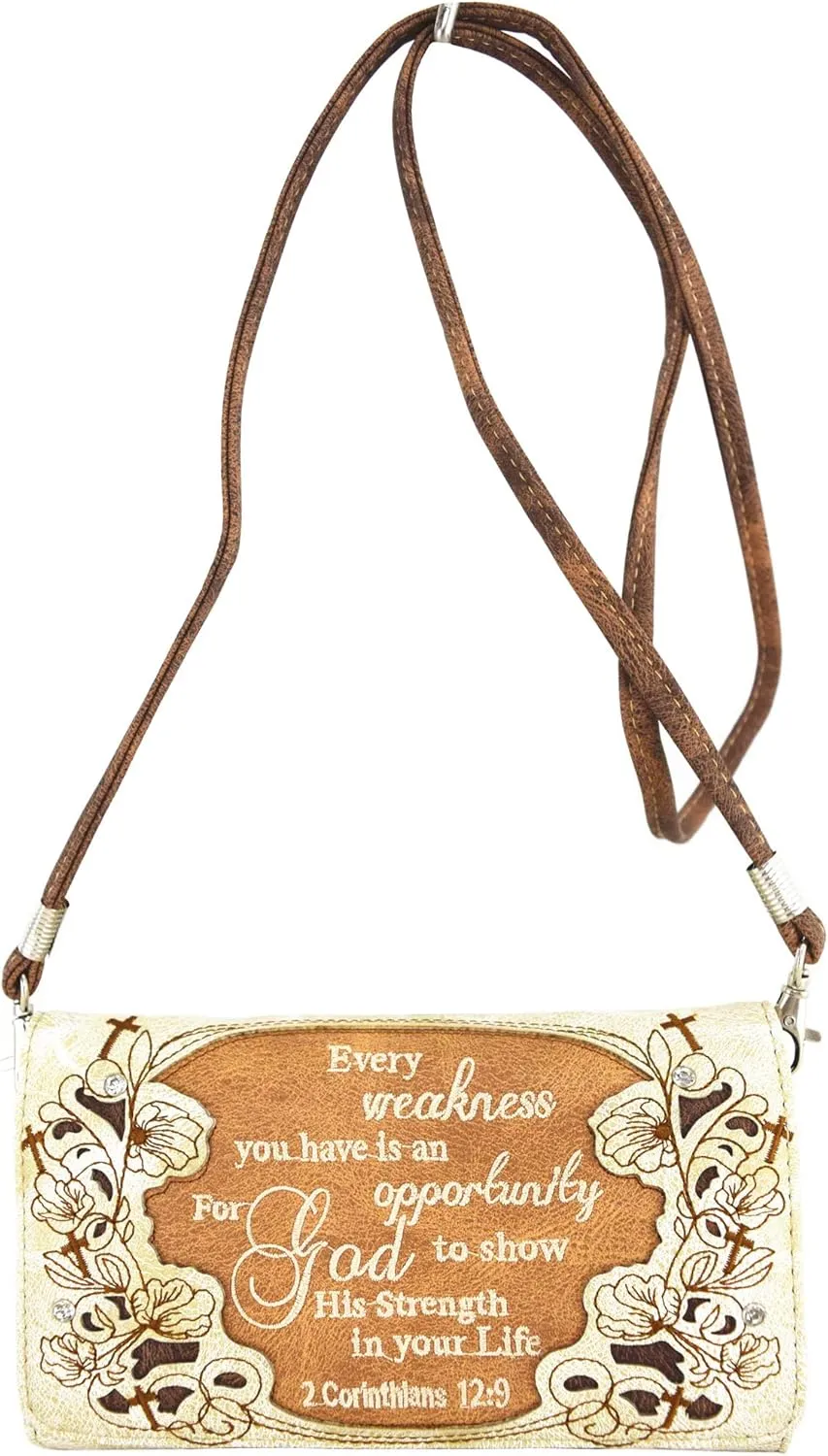 Embroidered Cross Scripture Bible Verse 2 Corinthians 12:9 Purse Studded Western Style Handbag Women Shoulder Bags Wallet Set