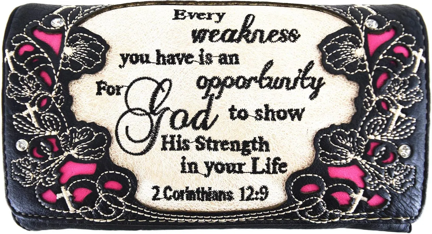 Embroidered Cross Scripture Bible Verse 2 Corinthians 12:9 Purse Studded Western Style Handbag Women Shoulder Bags Wallet Set