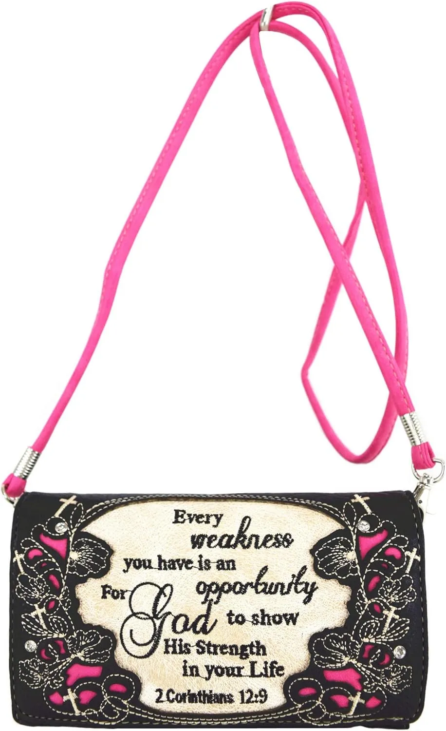 Embroidered Cross Scripture Bible Verse 2 Corinthians 12:9 Purse Studded Western Style Handbag Women Shoulder Bags Wallet Set