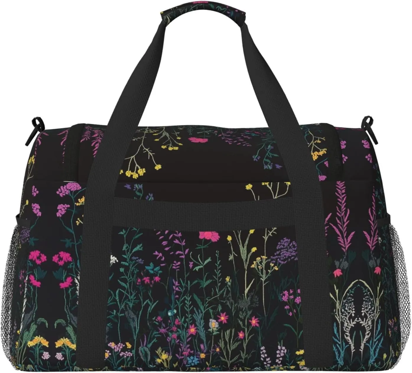 Embroidered Flowers Leaf Duffle Bag Foldable Travel Tote Bag Carry On Large Weekender Overnight Bags Waterproof Gym Bag For Women Men