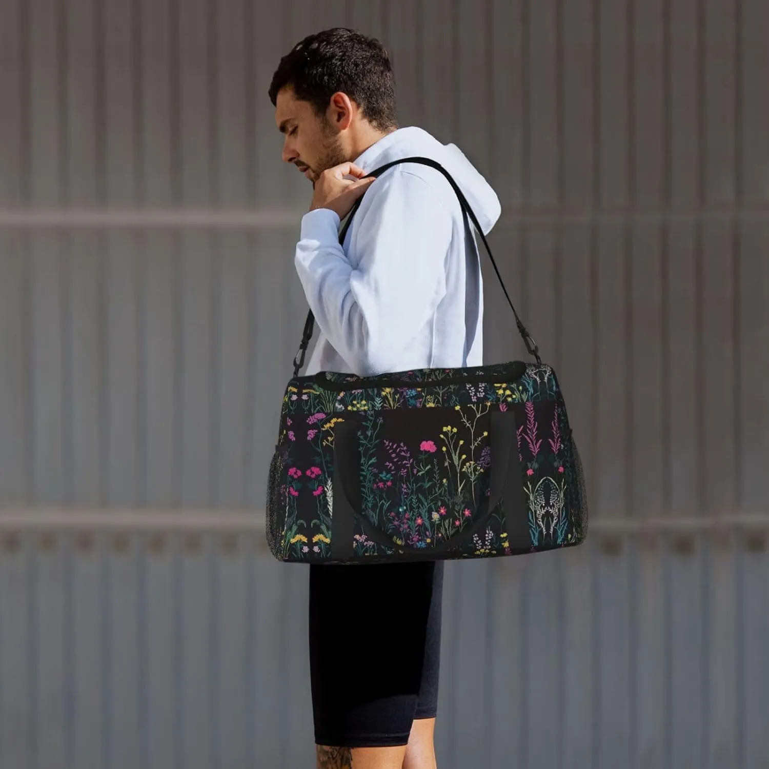 Embroidered Flowers Leaf Duffle Bag Foldable Travel Tote Bag Carry On Large Weekender Overnight Bags Waterproof Gym Bag For Women Men