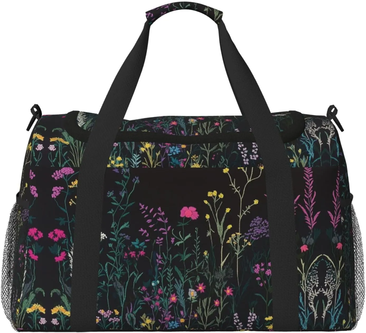 Embroidered Flowers Leaf Duffle Bag Foldable Travel Tote Bag Carry On Large Weekender Overnight Bags Waterproof Gym Bag For Women Men
