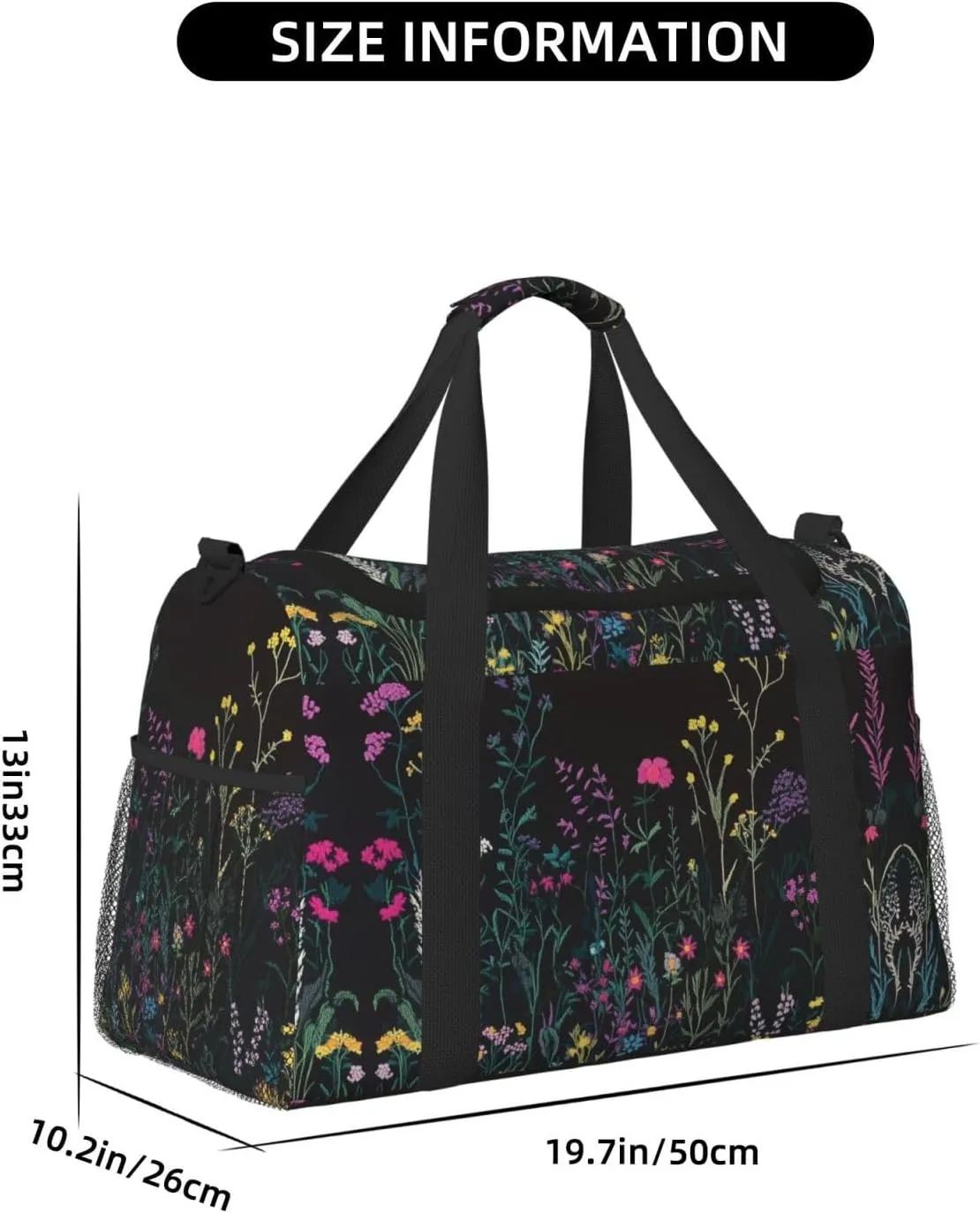Embroidered Flowers Leaf Duffle Bag Foldable Travel Tote Bag Carry On Large Weekender Overnight Bags Waterproof Gym Bag For Women Men