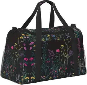 Embroidered Flowers Leaf Duffle Bag Foldable Travel Tote Bag Carry On Large Weekender Overnight Bags Waterproof Gym Bag For Women Men