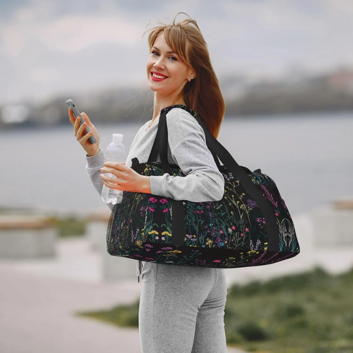 Embroidered Flowers Leaf Duffle Bag Foldable Travel Tote Bag Carry On Large Weekender Overnight Bags Waterproof Gym Bag For Women Men