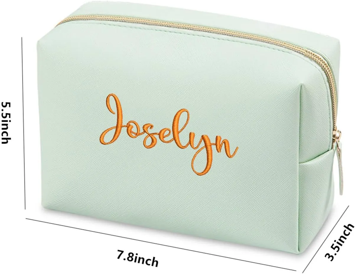 Embroidered Large Make up Bag,Personalized Skincare Bag,Cosmetic Travel Bags for Women Gift For Wedding,Set of, Green