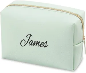 Embroidered Large Make up Bag,Personalized Skincare Bag,Cosmetic Travel Bags for Women Gift For Wedding,Set of, Green